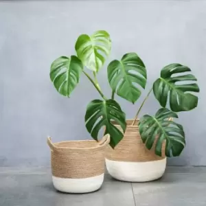 Image of Ivyline Geilo Jute White Lined Basket - H20Cm D23Cm