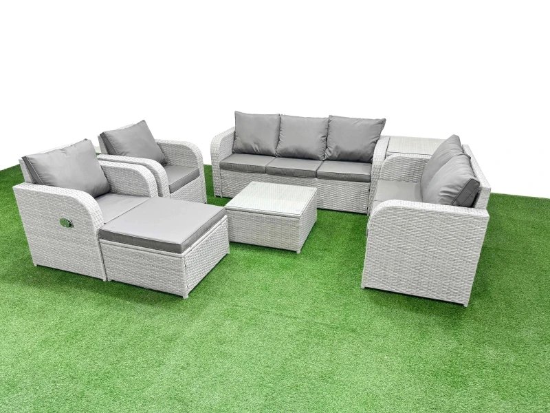 Image of Fimous PE Rattan Garden Furniture Set Adjustable Chair Sofa Double Love Seat 2 Seater Sofa Lounge Set Square Coffee Table Big Footstool Side Table Lig