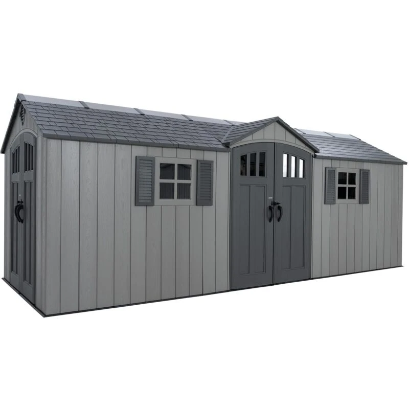 Image of Lifetime Products 20' x 8' Dual Entry Outdoor Storage Shed, Grey 60456