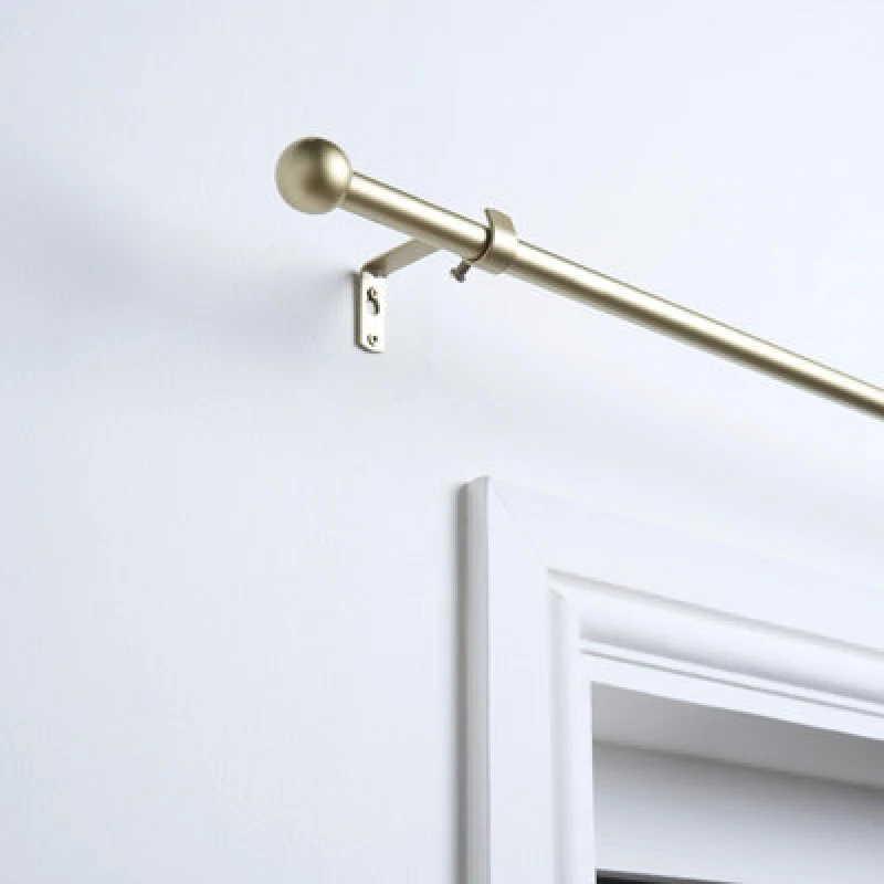 Image of OHS OHS Curtain Pole Extendable Metal Finnials Ball End Rings Rod Fittings in Natural Size: 120cm Natural 120cm Unisex 5027434214891