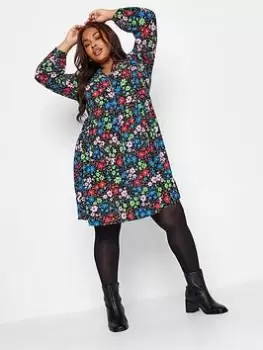 Image of Yours Zip Detail Dress Floral Pop, Black, Size 20, Women