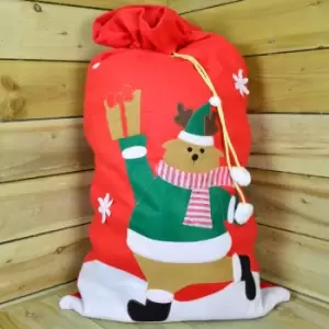 Image of Koopman - Christmas Felt Gift Sack With Reindeer Design And Drawstring