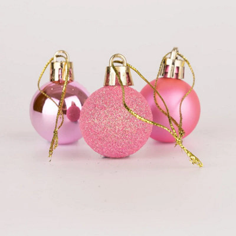 Image of Shatchi 30mm/24Pcs Christmas Baubles Shatterproof Pink,Tree Decorations Pink