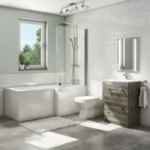 Image of 1700mm L Shaped Bath Suite with 600mm Vanity Unit and Basin & Toilet - Right Hand - Ashford
