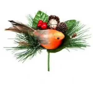 Image of Premier Robin With Pine Cone Pick Christmas Decoration (One Size) (Brown/Red/Green) - Brown/Red/Green