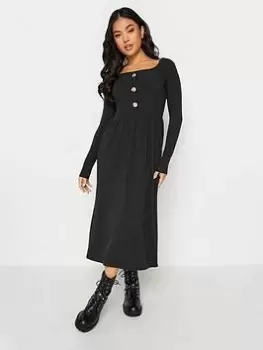Image of Pixiegirl Petite Black Long Sleeve Rib Button Midaxi Dress
