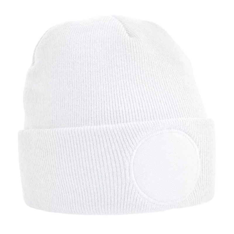 Image of Beechfield Beechfield Men Circular Patch Beanie in White White One Size Male 5063425497928