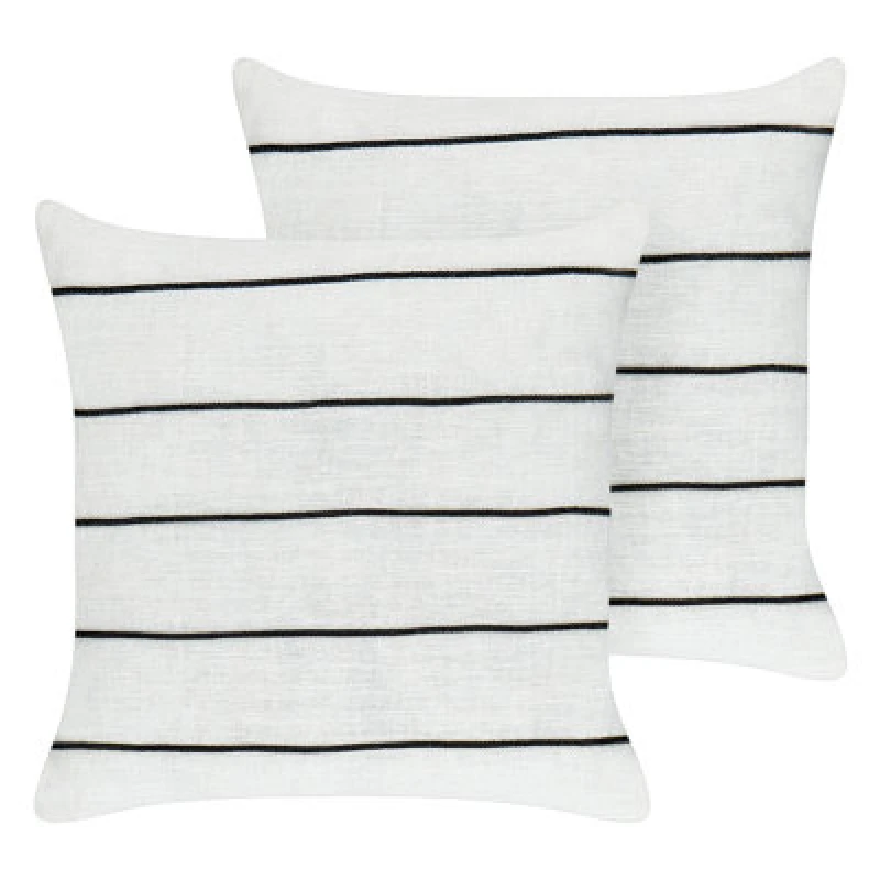 Image of Beliani Set Of 2 Decorative Cushions Milas Linen 50 X 50 Cm Black/ White Striped