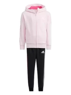 Image of adidas Little Girl's Badge Of Sport Full Zip Hoodie & Pant Set, Black/Pink, Size 3-4 Years, Women