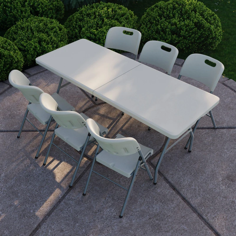 Image of Lassic Outdoor Trestle Folding Table 6ft 6 Folding Chairs White unisex 7 Piece