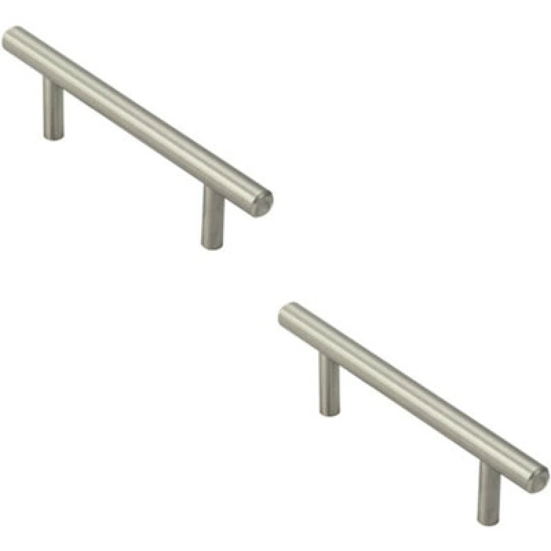 Image of Loops 2x Mini Round T Bar Pull Handle 100 x 8mm 64mm Fixing Centres Satin Nickel Metallics unisex