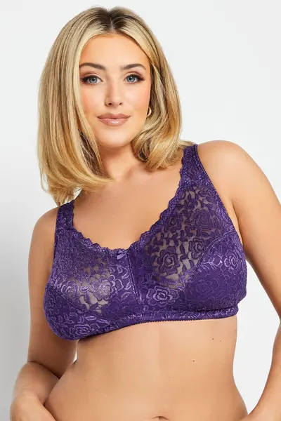 Image of Yours Hi Shine Lace Non Wired Bra Purple