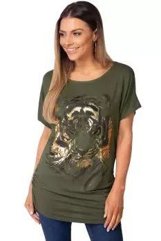 Image of Oversize Shiny Tiger Print T-Shirt