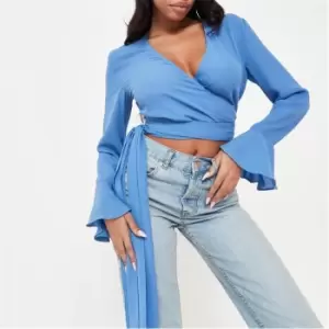 Image of Missguided Chiffon Tie Side Blouse - Blue