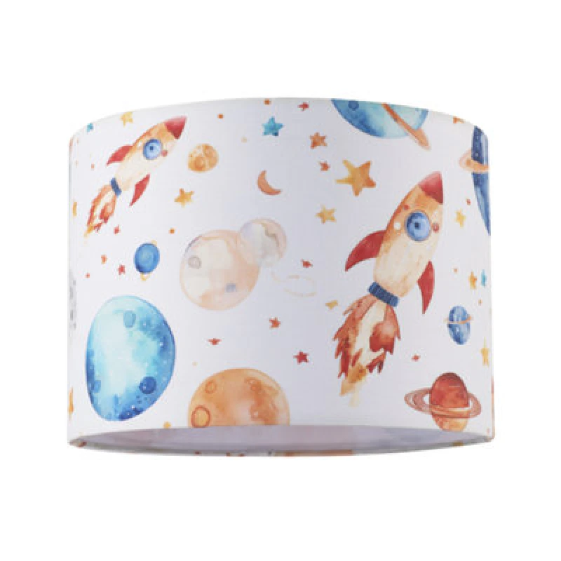 Image of Happy Homewares Colourful Space Themed Kids Lamp Shade With Rockets Planets And Stars