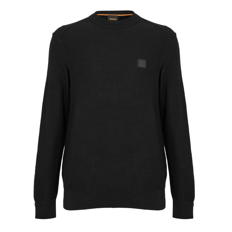 Image of Boss Mens Anion Orange Cotton Cashmere Long Sleeve Crew Neck Jumper Black male S