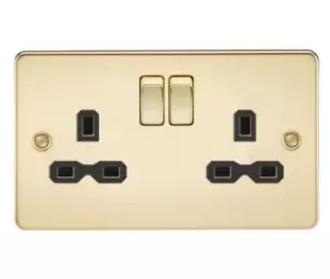 Image of KnightsBridge Flat plate 13A 2G DP switched socket - polished brass with Black insert