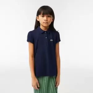 Image of Girls' Lacoste Scalloped Collar Mini Pique Polo Shirt Size 10 yrs Navy Blue