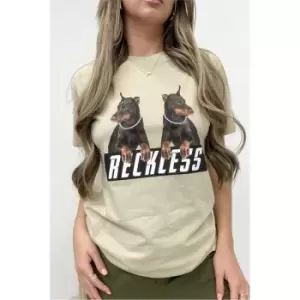 Image of I Saw It First Reckless Doberman Oversized Graphic T-Shirt - Brown