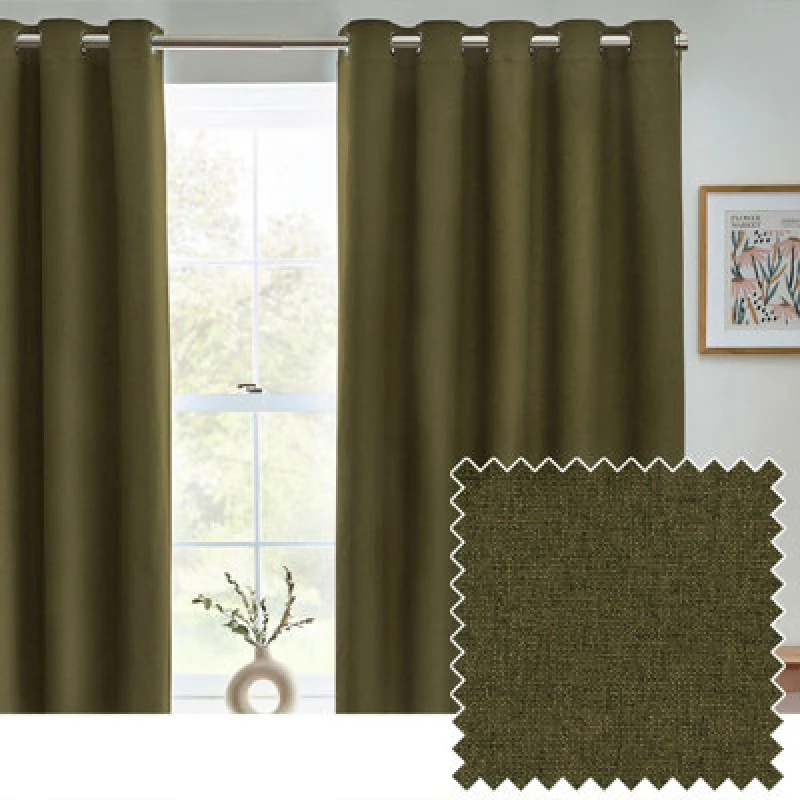 Image of Furn Furn Dawn 100% Blackout Thermal Eyelet Curtains in Olive Size: 229cm width x 137cm drop Olive 229cm width x 137cm drop Unisex 5025532854506