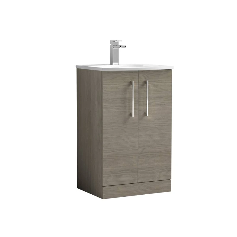 Image of Balterley Modern Bathroom Floor 2 Soft Close Door Vanity Unit, Solace Oak, 500mm in Brown Brown Unisex