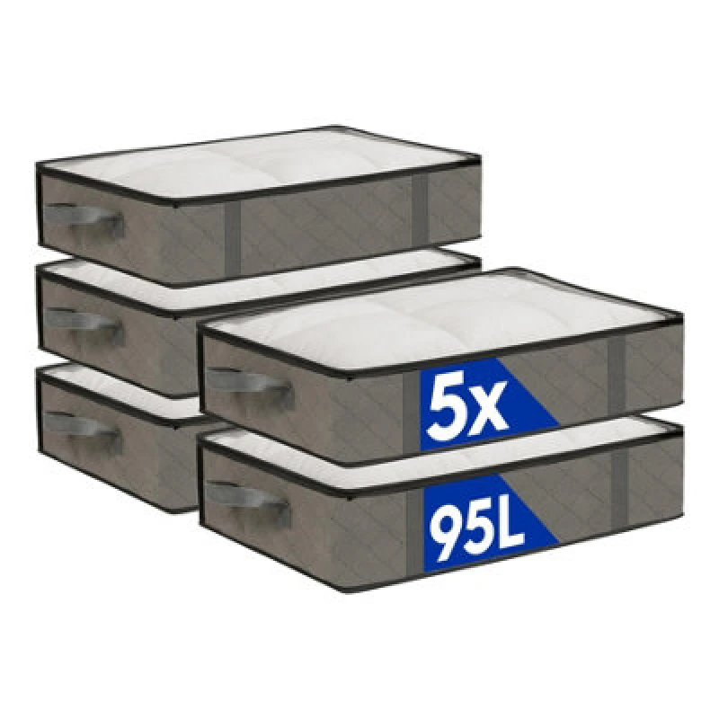 Image of Harbour Housewares Under Bed Storage Bags With Lid - 95 Litre - Grey - Pack Of 5