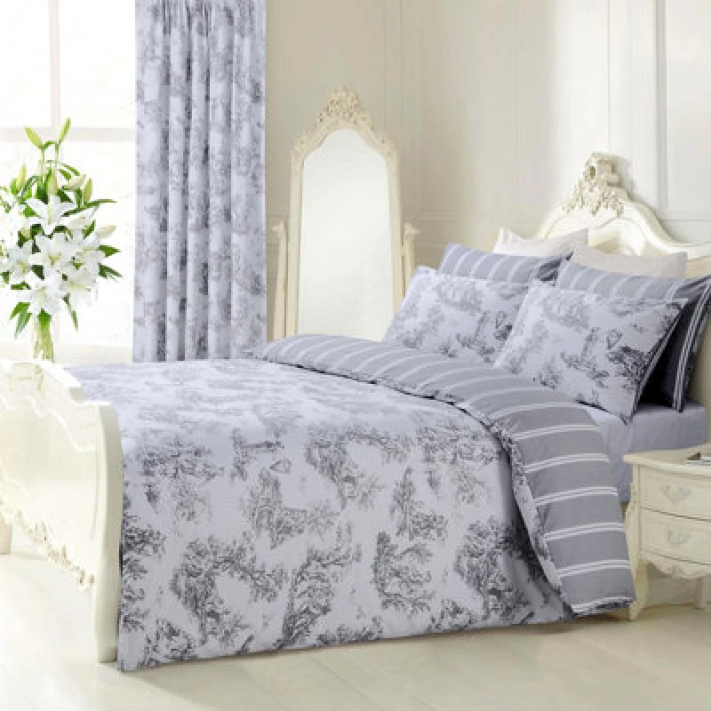 Image of Velosso Elegant Pattern Duvet Cover Set With Pillowcase,traditional Style Bedroom Decor With Button Enclosure, Easy Care - Grey