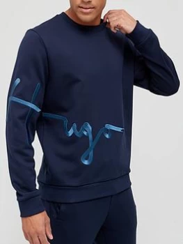 Image of Hugo Boss Dollins Script Logo Sweatshirt Navy Size 2XL Men