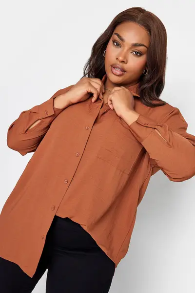 Image of Yours Textured Boyfriend Shirt Orange