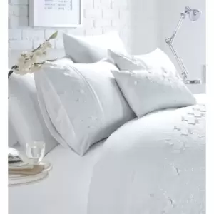 Image of Belle Maison Papillion White Luxury Embroidered Butterfly Double Duvet Cover Set - White