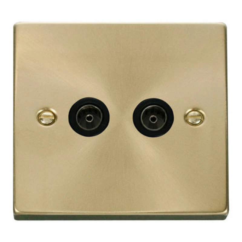 Image of SE Home Satin / Brushed Brass 2 Gang Twin Coaxial TV Socket Gold