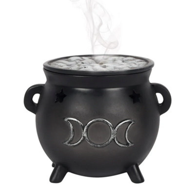 Image of Something Different Something Different Triple Moon Cauldron Backflow Incense Burner in Black One Size Unisex 5059699415249