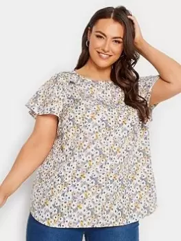 Image of Yours Frill Sleeve Detail Top, White, Size 20, Women