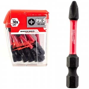 Image of Milwaukee Shockwave Impact Phillips Screwdriver Bit PH2 50mm Pack of 10