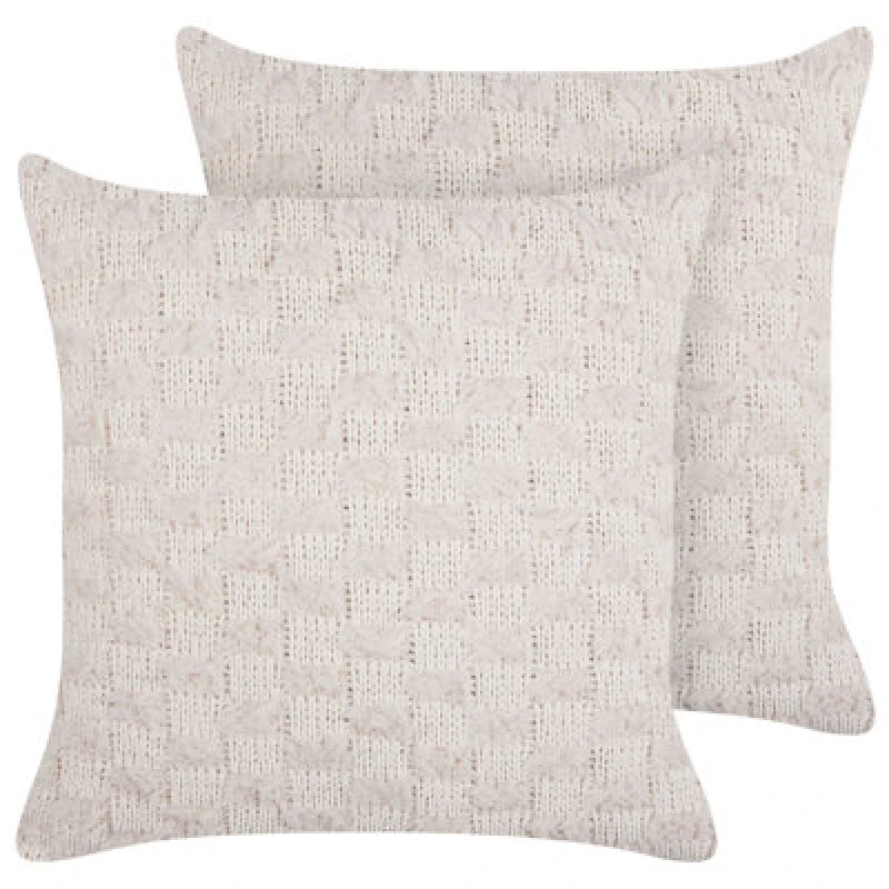 Image of Beliani Set Of 2 Decorative Cushions Basalim 45 X 45cm Beige Solid