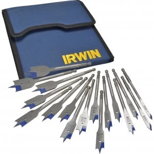 Image of Irwin 17 Piece 4X Blue Groove Flat Wood Drill Bit Set