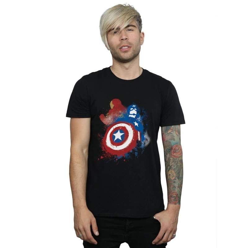 Image of Marvel Marvel Men Captain America Civil War Painted Vs Iron Man T-Shirt in Black Size: Small Black S Male 5057068013041