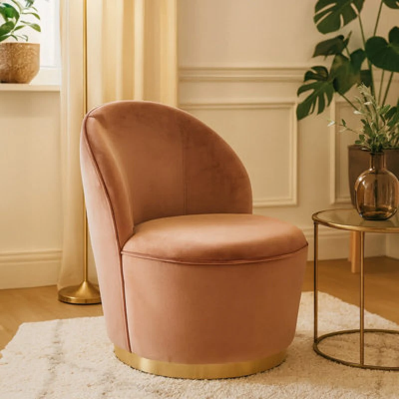 Image of Orsina Luxurious Dusty Pink Velvet Gold Base Chair, Modern Armless Chair For Livingroom, Wooden Chair For Bedroom