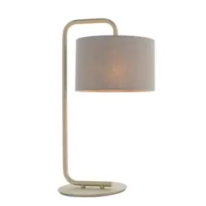 Image of Satin Champagne Table Lamp Light - 23cm Grey Fabric Cylinder Shade - Desk Light