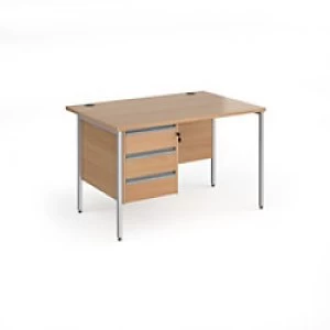 Image of Dams International Straight Desk with Beech Coloured MFC Top and Silver H-Frame Legs and 3 Lockable Drawer Pedestal Contract 25 1200 x 800 x 725mm