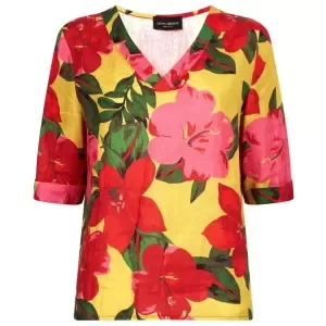Image of James Lakeland Yellow V-Neck Floral Blouse - 8