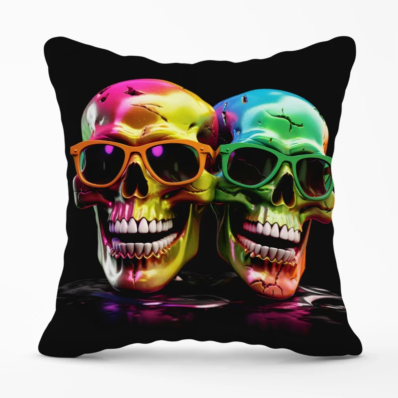 Image of Warren Reed - Designer Happy Skeletons In Sunglasses Cushions Size: 33cm x 48cm Multicolor Unisex 33cm x 48 cm