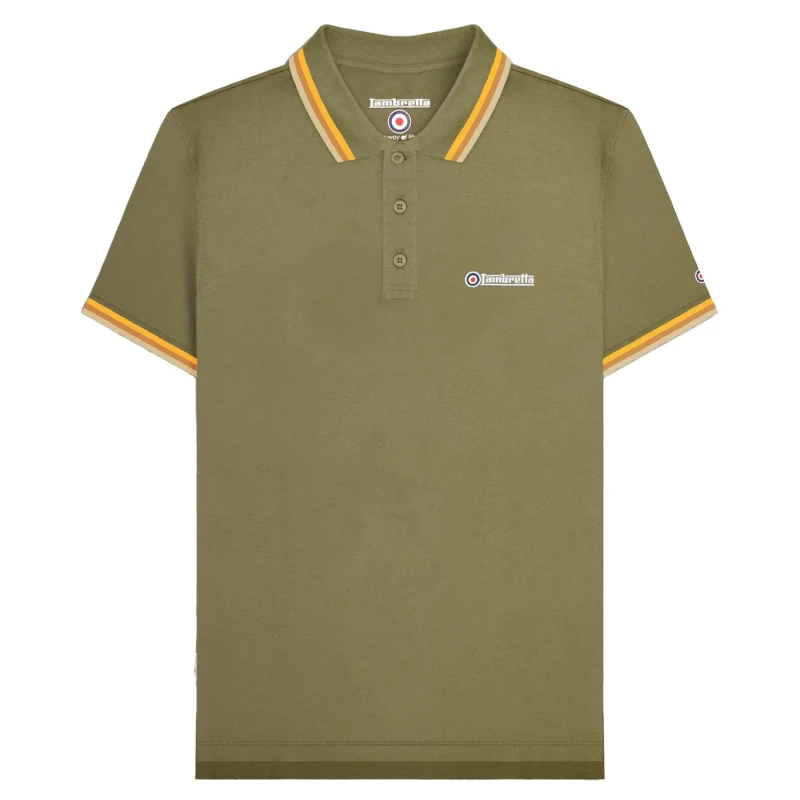 Image of Lambretta Lambretta Men Triple Tipped Polo Shirt in Light Khaki Size: 3X-Large Light Khaki XXXL Male 5063703659727