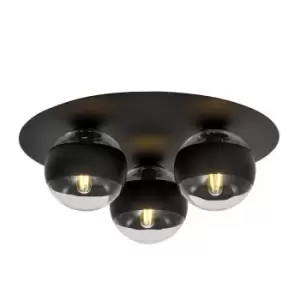 Image of Solar Black Globe Ceiling Light with Clear,Black Glass Shades, 3x E14