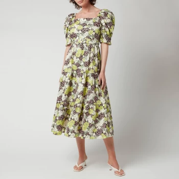 Image of Ted Baker Womens Maysiie Puff Sleeve Tiered Midi Dress - Dark Green - UK 8