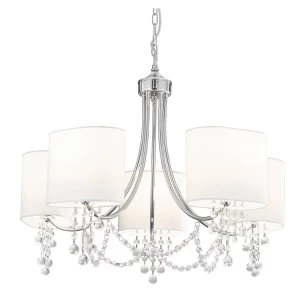 Image of 5 Light Multi Arm Ceiling Pendant Chrome, Crystals with Shades, E14