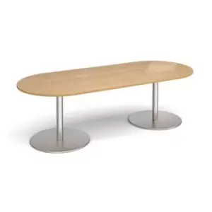 Image of Eternal radial end boardroom table 2400mm x 1000mm - brushed steel base and oak top