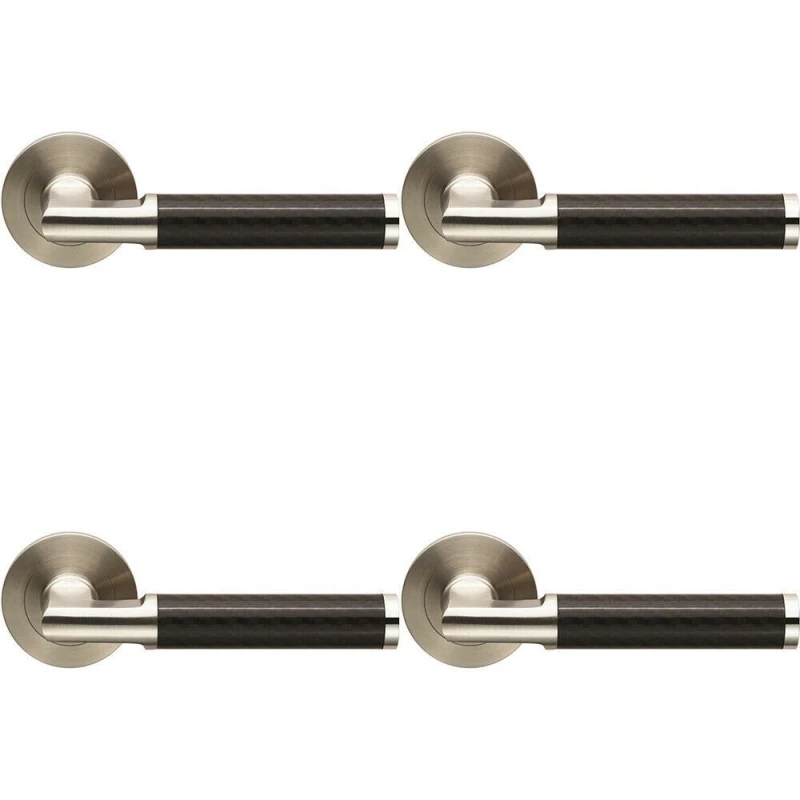 Image of Loops 4x PAIR Carbon Fibre Round Bar Handle on Round Rose Concealed Fix Satin Steel Metallics