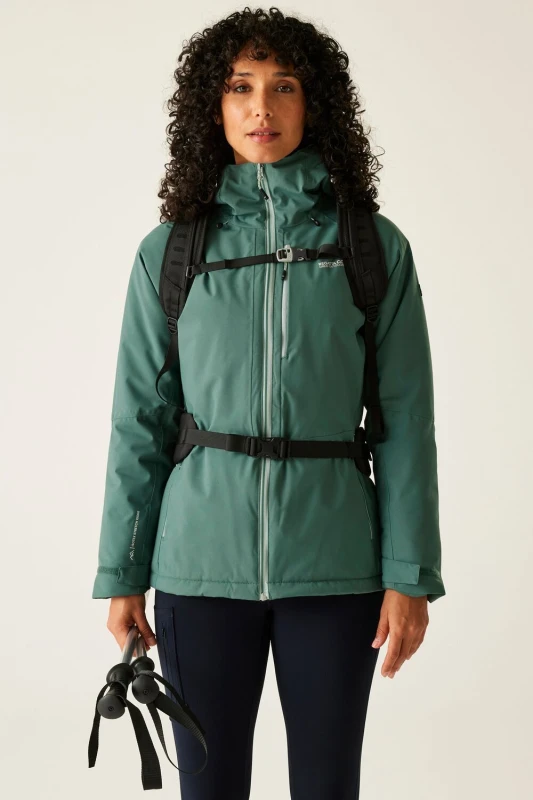 Image of Regatta Womens Highton Stretch Hooded Breathable Waterproof Insulated Jacket in Green Size: 8 Green Female 8