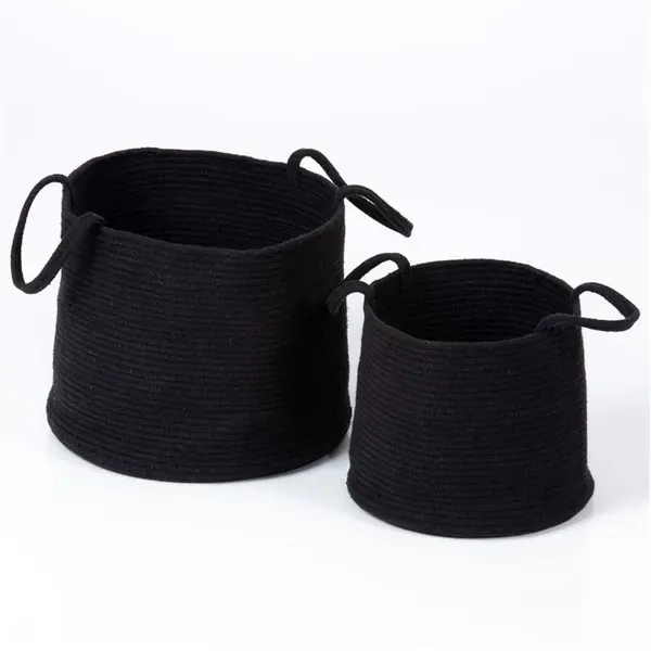 Image of Esselle Beckton 100% Cotton with Handle Black Set of 2 Bas Storage Baskets One Size Black 87870503000